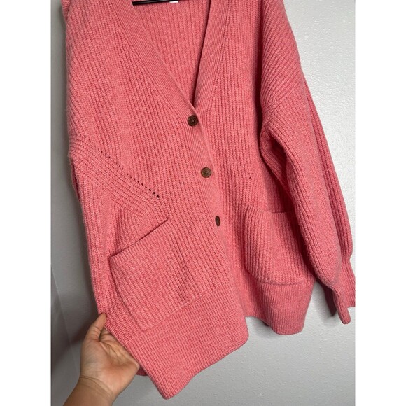 Nine West Pink Cardigan XXL Oversized Button Front Chunky Knit Sweater Pockets - Picture 5 of 6